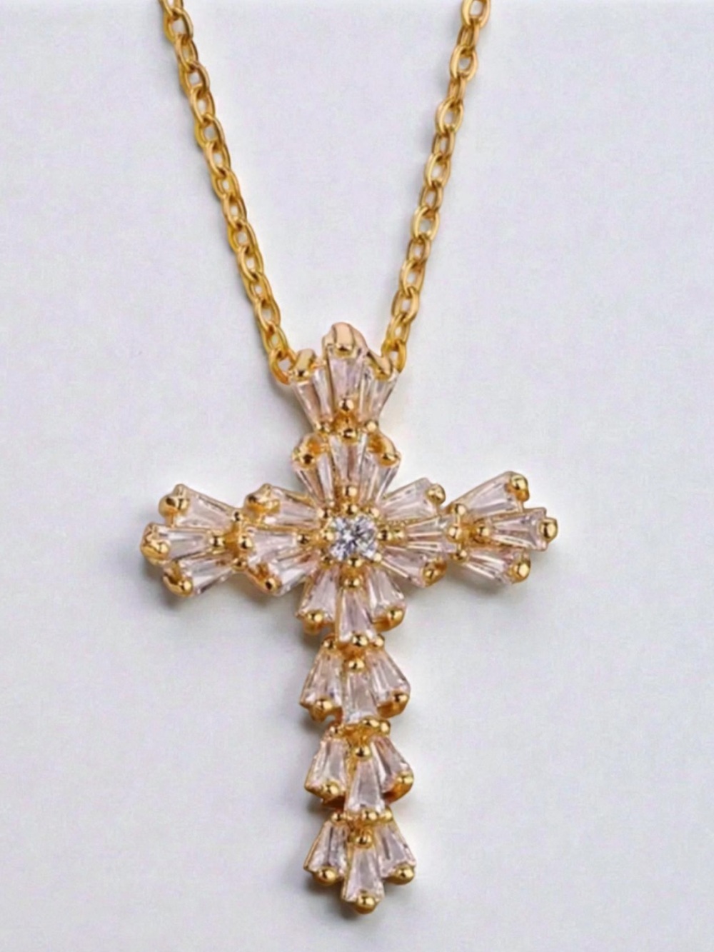 New! Radiant 18K Gold Color and Silver Cross Necklace adjustable